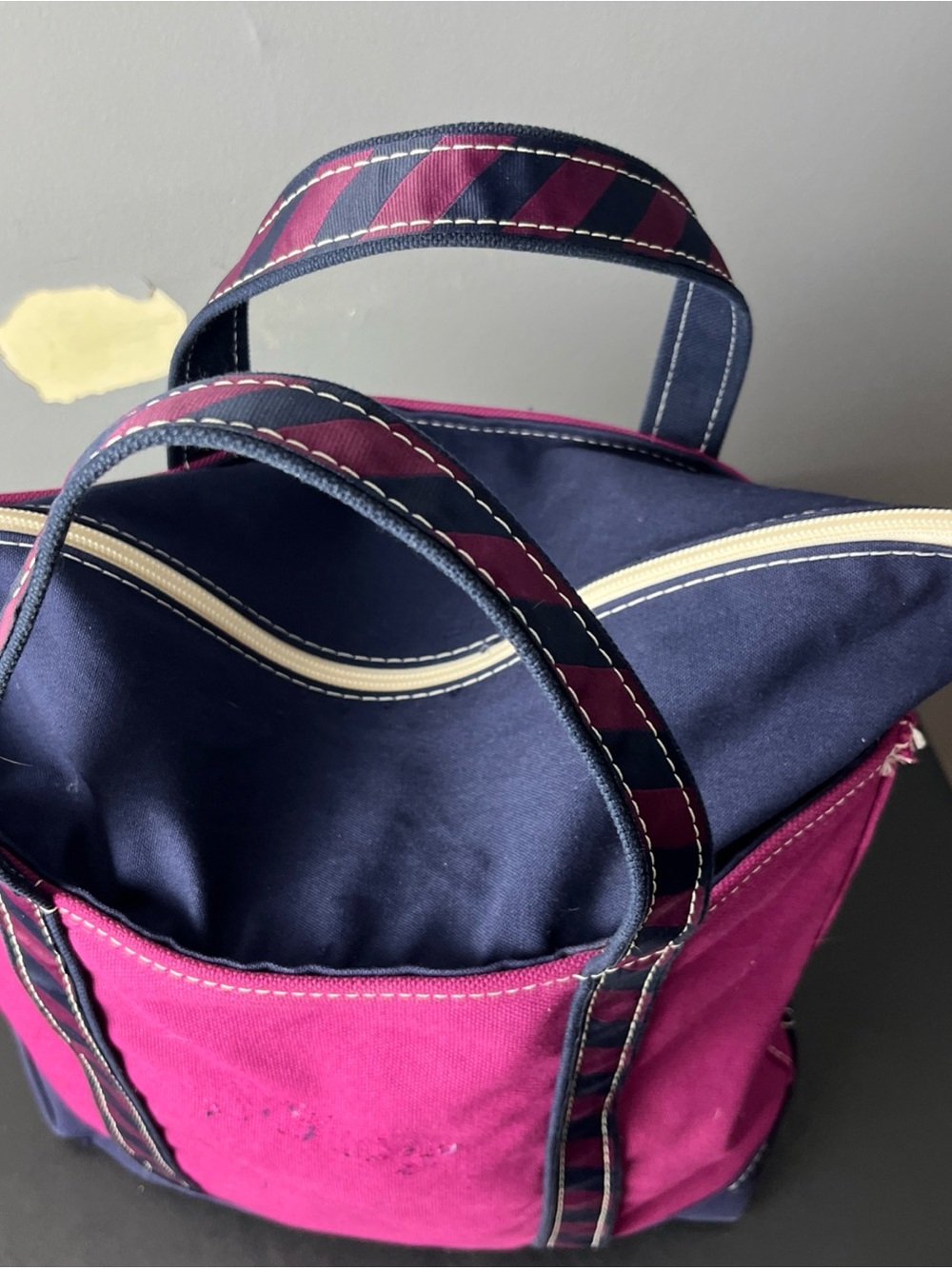 L.L. Bean Canvas Tote in Magenta and Navy - Picture 3 of 12